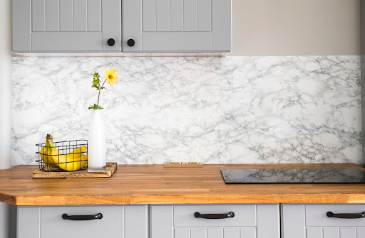 butcher block countertop in kitchen